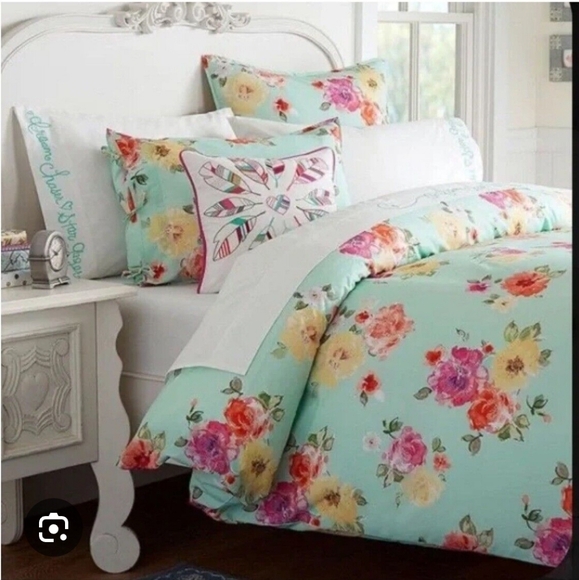 Pottery Barn Other - Pottery Barn Junk Gypsy Blue Colorful Spring Blooms Full Queen Duvet Cover
